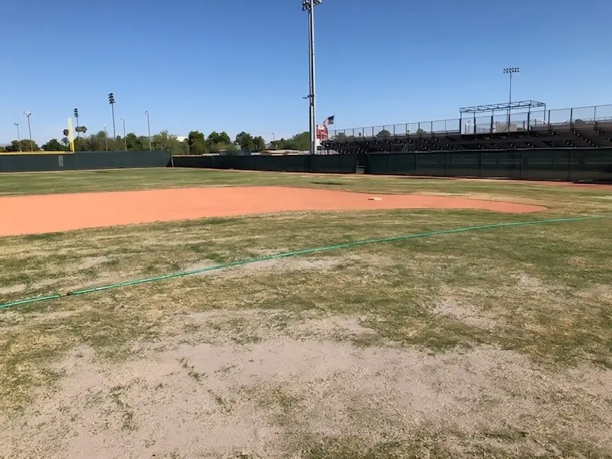 A baseball field with no people in it
